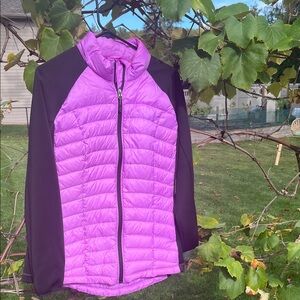 Xl Pink and black hybrid puffy coat with neoprene sleeves
